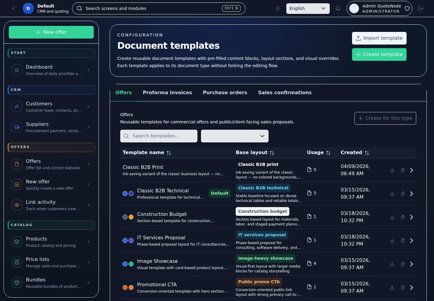 Plantillas de oferta