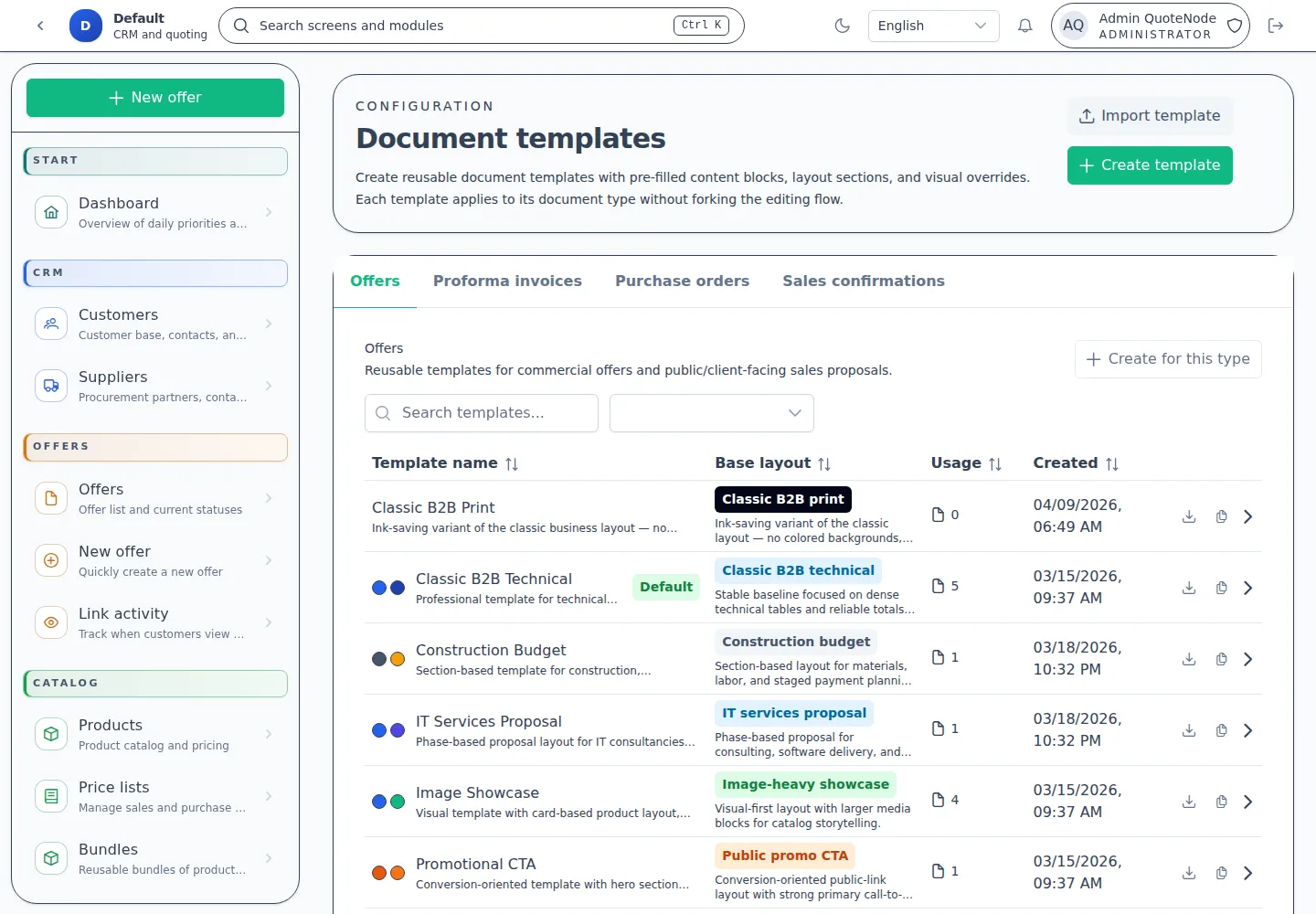 Plantillas de oferta